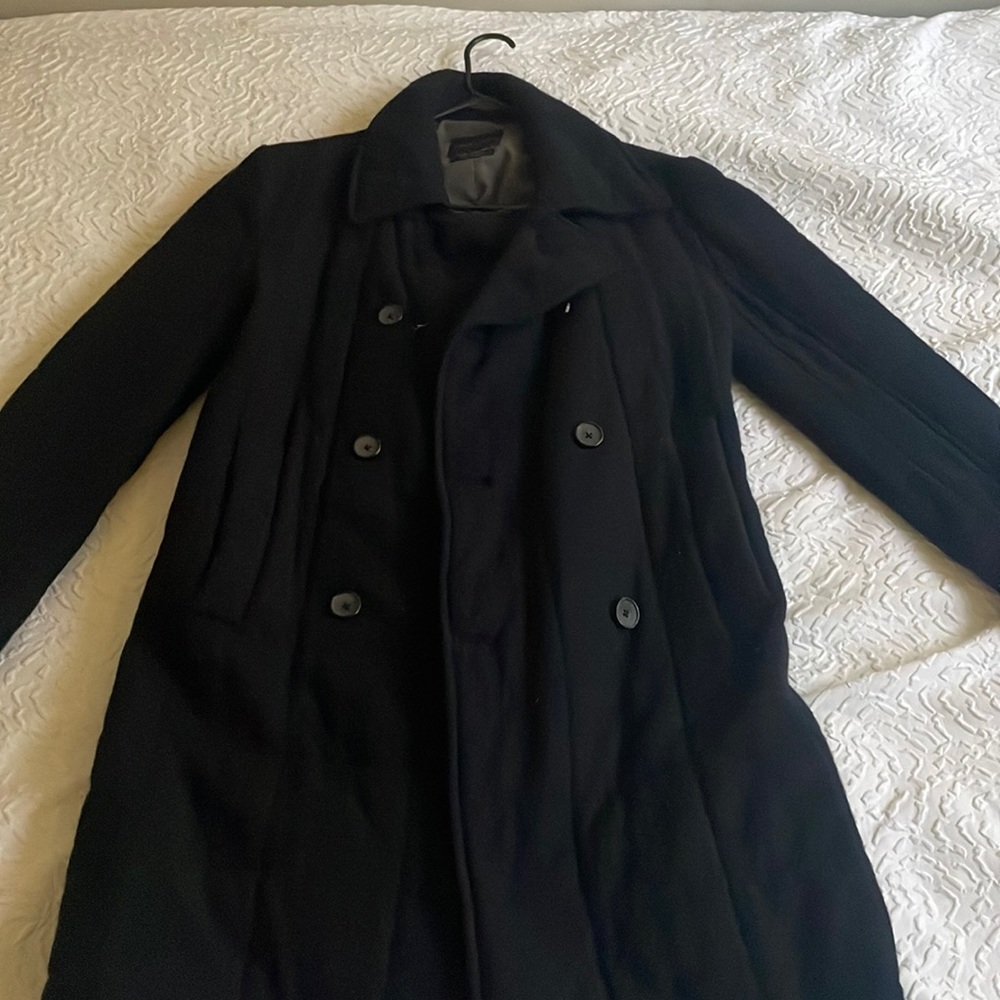 Zara man navy double breasted collared overcoat